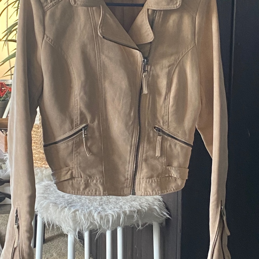 Beige Faux Suede Moto Jacket